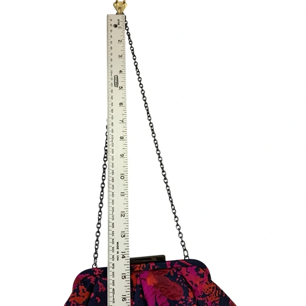 Chico’s brocade navy purple, red, and fuscia pleated‎ shoulder evening bag. - Picture 5 of 12